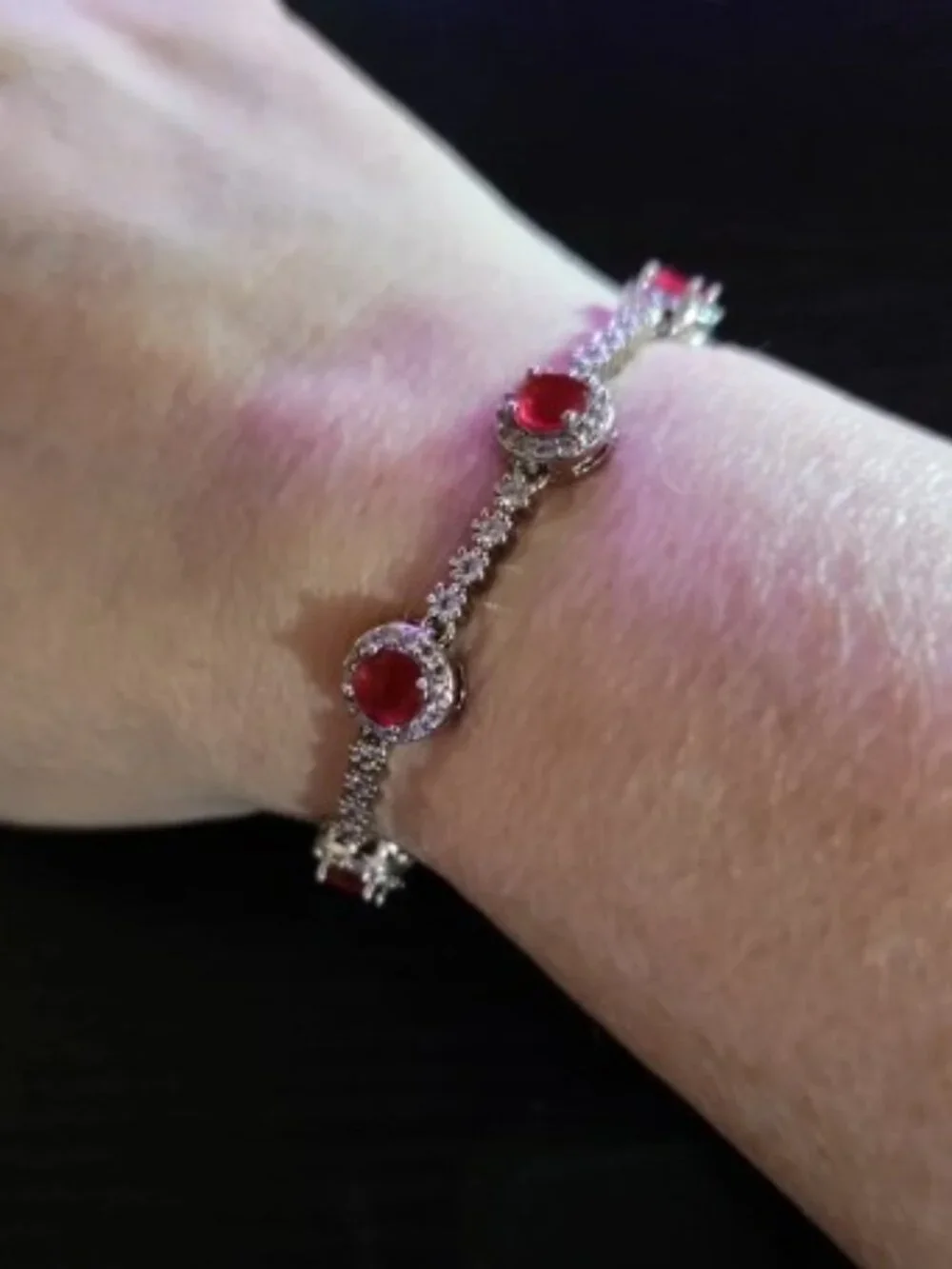 Elegant Red Stone Silver Bracelet - Women's Jewelry